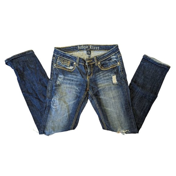 Antique River Women's Blue Adjustable Waist Straight Leg Denim Jeans Size 9/29 - Picture 1 of 4